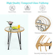 3 Pieces Rattan Furniture Set With Cushioned Chair Table