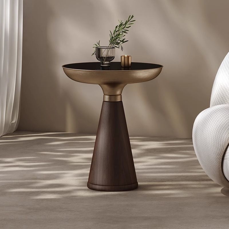Tempered Glass Round Light Luxury Modern Solid Wood Side Table