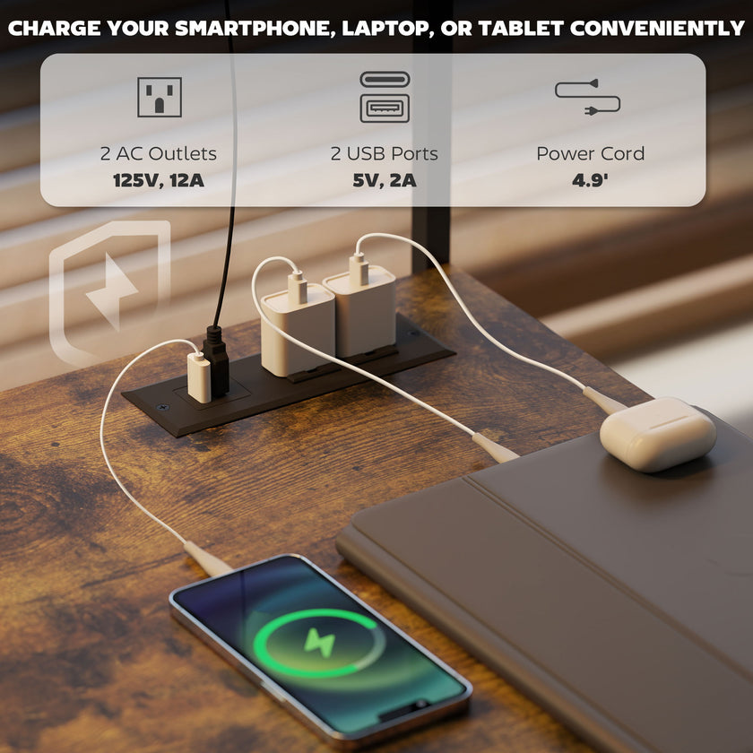 61.6 L Shaped Gaming Desk With Power Outlets & LED Lights, Computer Desk With Monitor Stand And CPU Shelf, Rustic Brown