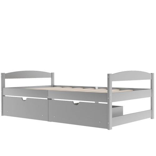 Twin Size Platform Bed, With Two Drawers, Gray