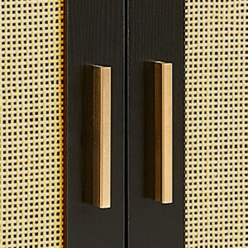 Side Panel Buffet Cabinet With Natural Rattan Door, Rattan Storage Cabinet With Adjustable Shelves,