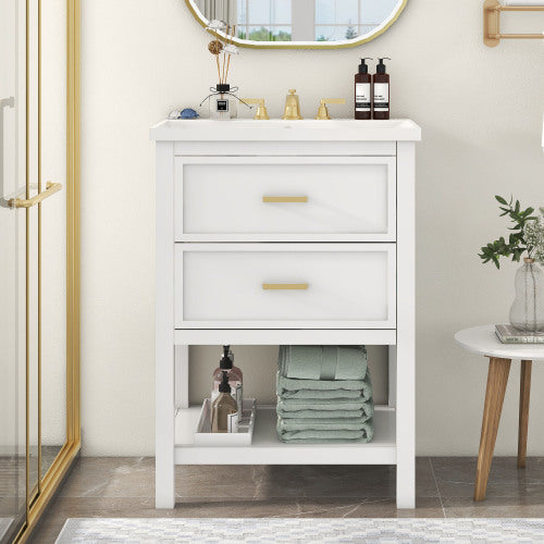 24'' Bathroom Vanity With Top Sink, Modern Bathroom Storage Cabinet With 2 Drawers, Single Sink Bathroom Vanity Replace SW000101AAK
