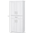 Modern Kitchen Pantry Cabinet Storage With With 4 Doors, Drawer And 3 Adjustable Shelves For Dining Room, White