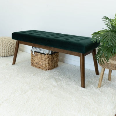 Delilah Modern Bench  Green Velvet