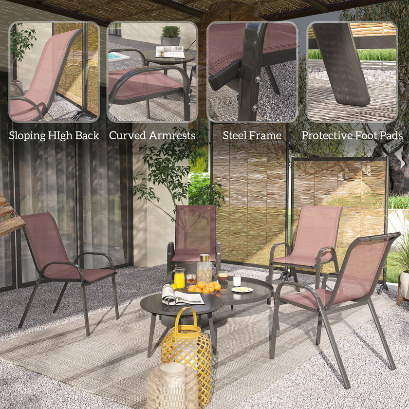 Set Of 4 Outdoor Dining Chairs, Stackable Patio Chairs With High Back, Breathable Mesh Seat For Garden Lawn, Brown
