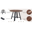 Modern Minimalist Round Dining Table And Coffee Table. 42 Inch Diameter MDF Table Top, Deep Wood Grain Table Top, Black Metal Legs, Fits Home & Office F-1172