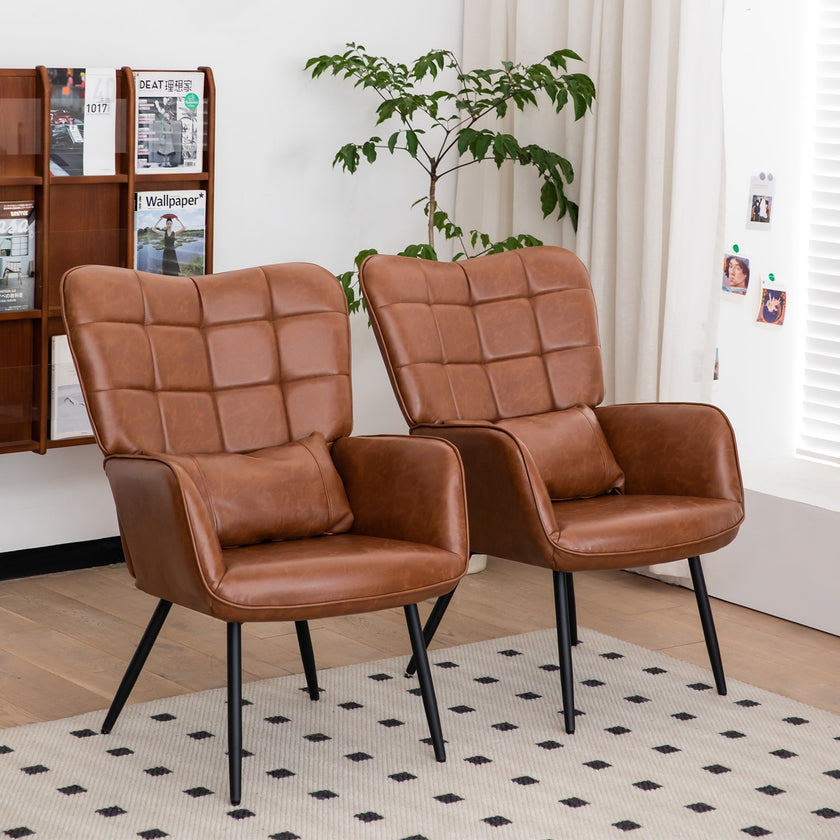 Bonded Leather Armchair, Modern High Back Accent Chair With Metal Legs