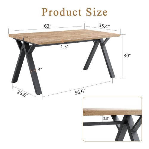 63x35.4Wood-Textured MDF Dining Table With Black A-Frame Legs.Density Board Sticker,Iron Pipe Spraying,Suitable For Various Occasions Such As Living Rooms, Kitchens, Terraces, Etc.