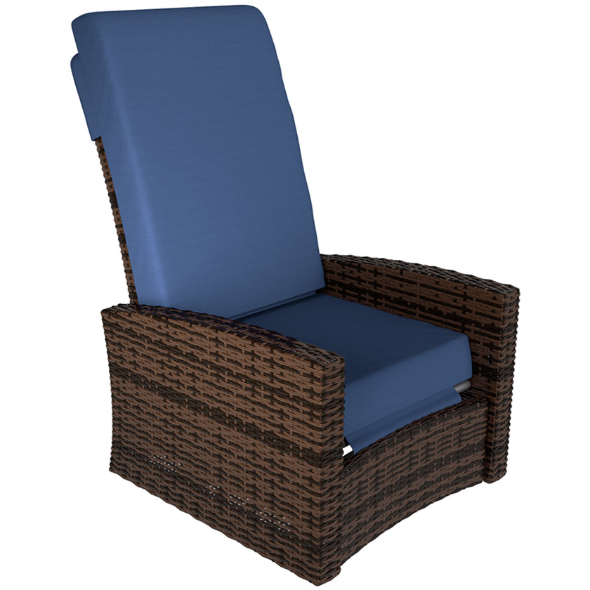 Outdoor Wicker Swivel Recliner Chair, Lifting Footrest, 360 Rotating Basic, Water-resistant Cushions, Dark Blue