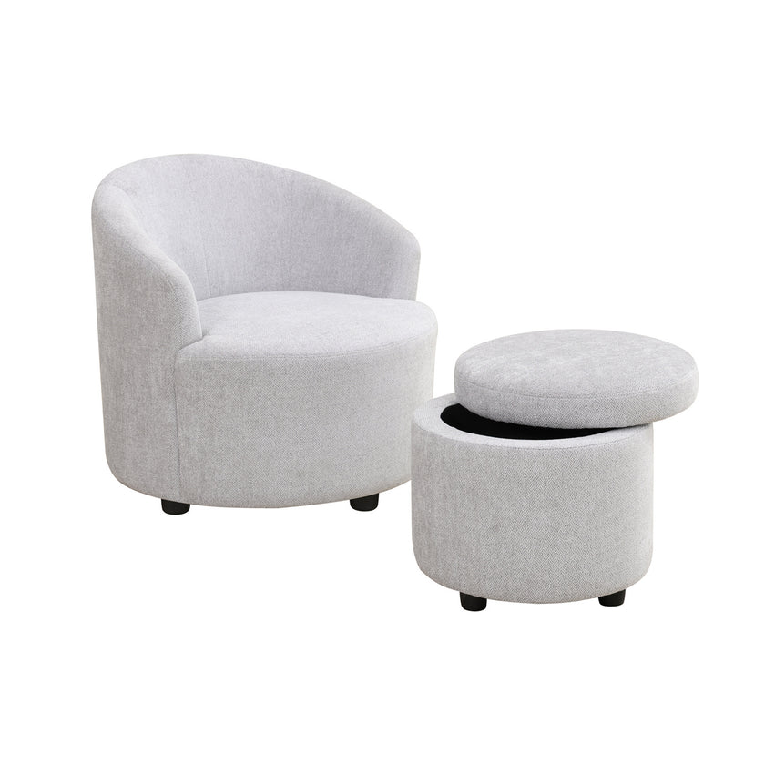 Sofa Stool Set With Storage Function, Grey-White Breathable Sackcloth