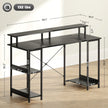 Computer Desk With Storage, 55 Reversible Computer Table With Power Outlets And LED Lights, Distressed Black