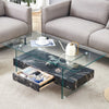 43.3 Inch Modern Two-Tier Coffee Table - Clear Tempered Glass And Black Marble Texture, Multifunctional Storage Design.The Bottom Tier Includes A Drawer.Can Be Used As A Coffee Table,side Table,etc