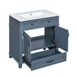 30'' Bathroom Vanity With Ceramic Sink,Solid Wood Frame Bathroom Storage Cabinet With Soft Closing Doors,Retro Style, Blue