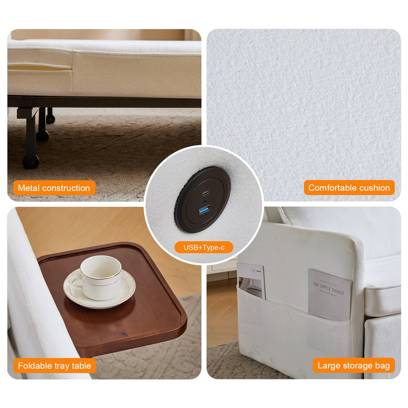 Adult Sleeper Chair Bed, 3-in-1 Convertible Sofa Chair Bed Pull-out Sofa Bed, Convenient Folding Tray Table With USB And Type-C Charging Ports Modern Loveseat For Living Room Cannot Be Sold On Temu