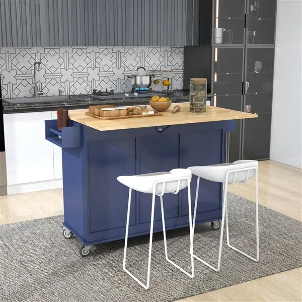 Rolling Mobile Kitchen Island With Drop Leaf - Solid Wood Top, Locking Wheels & Storage Cabinet 52.7 Inch Width