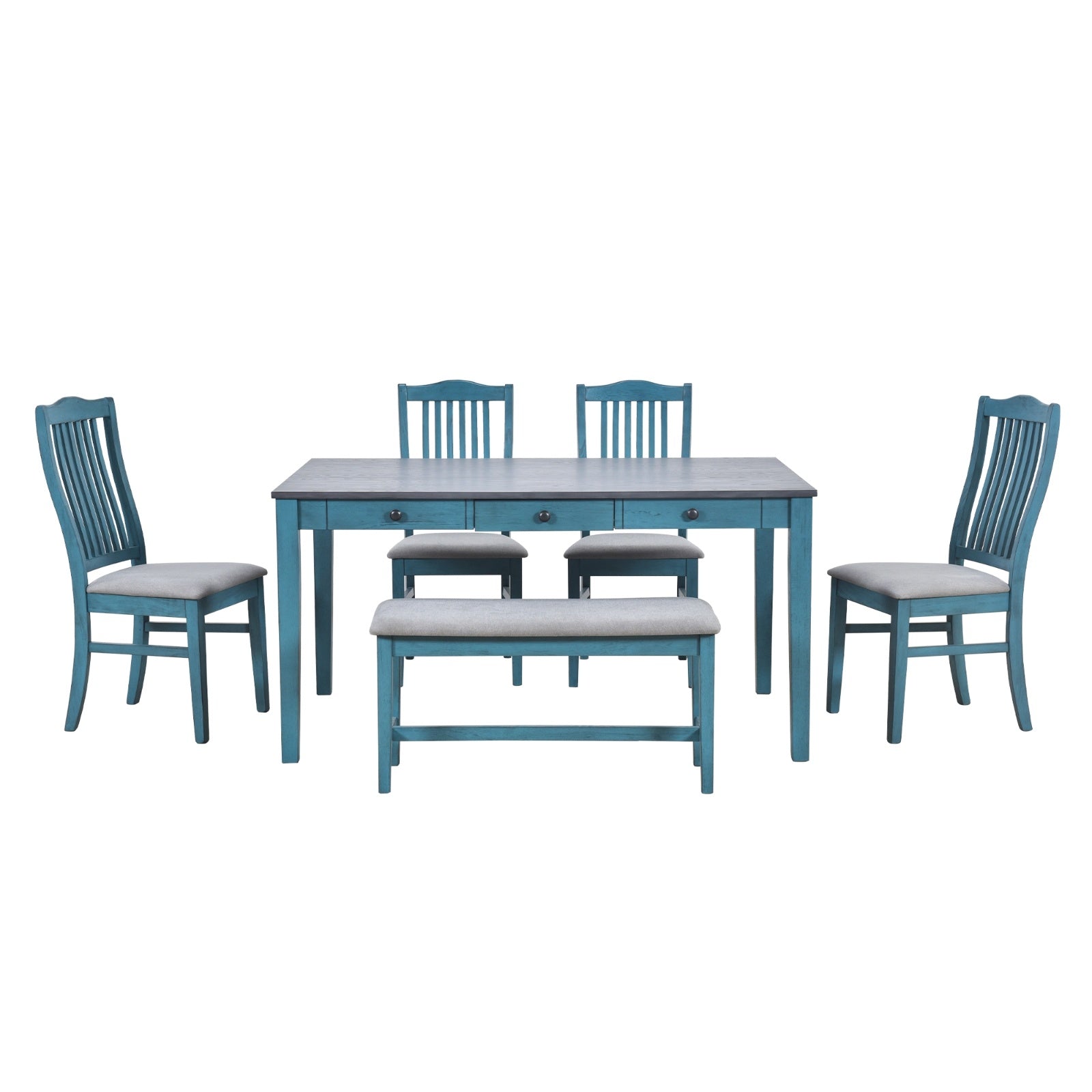 TOPMAX Mid-Century 6-Piece Dining Set With Drawer & Upholstered Chairs