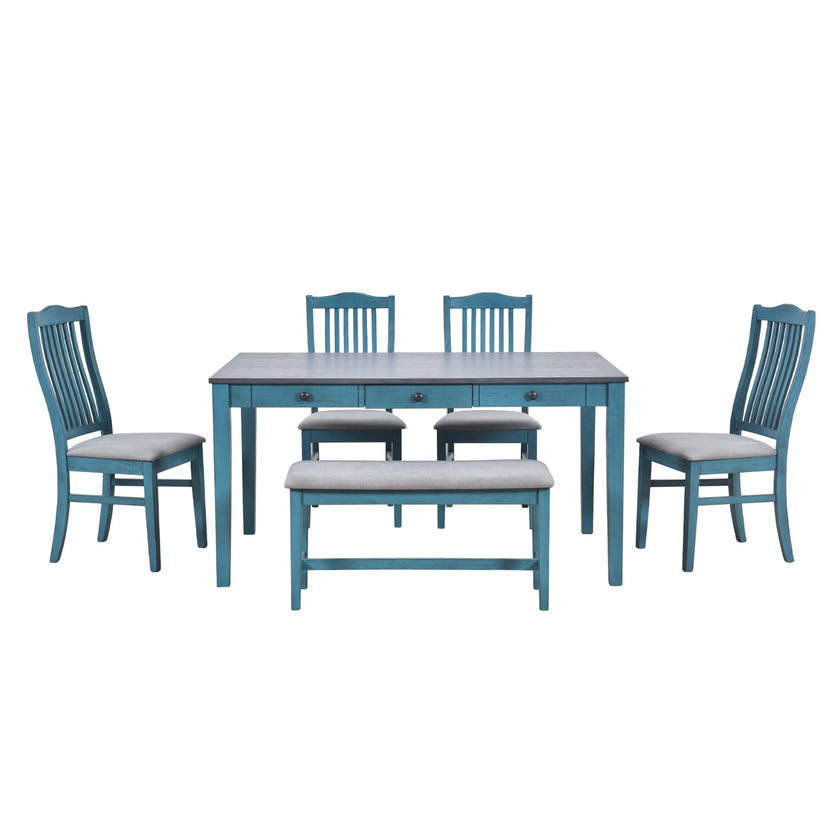 TOPMAX Mid-Century 6-Piece Dining Set With Drawer & Upholstered Chairs