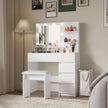 Vanity, Makeup Vanity Desk Set With Mirror  Light, Dressing Table Storage Lots With Power Strip, 3 Lighting Modes With Adjustable Brightness, 37 Inches White With Stool