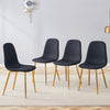 Luxury Simple Chair - Set Of 4 BLACK Linen-Cotton Material High Resilience Dining Chair With Metal Golden Leg.Integral Metal Leg Architecture,Suitable For Various Interior Decoration Styles.