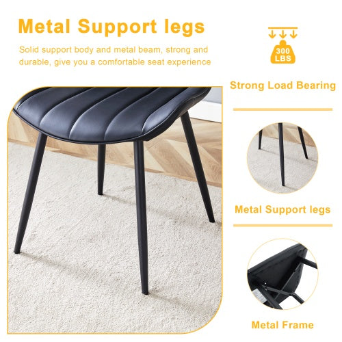 Extended Seat Cushion PU Black Dining Chair Set - Four Pieces,Ergonomic Design.Smooth Line Design,Integral Metal Leg Structure,Can Integrate Well Into Various Modern Home Decoration Styles.