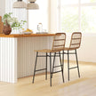 Rattan Counter Bar Stools Set Of 2, 26 Counter Height Barstools With Back, Bar Chairs For Kitchen Island, Brown