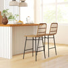 Rattan Counter Bar Stools Set Of 2, 26 Counter Height Barstools With Back, Bar Chairs For Kitchen Island, Brown