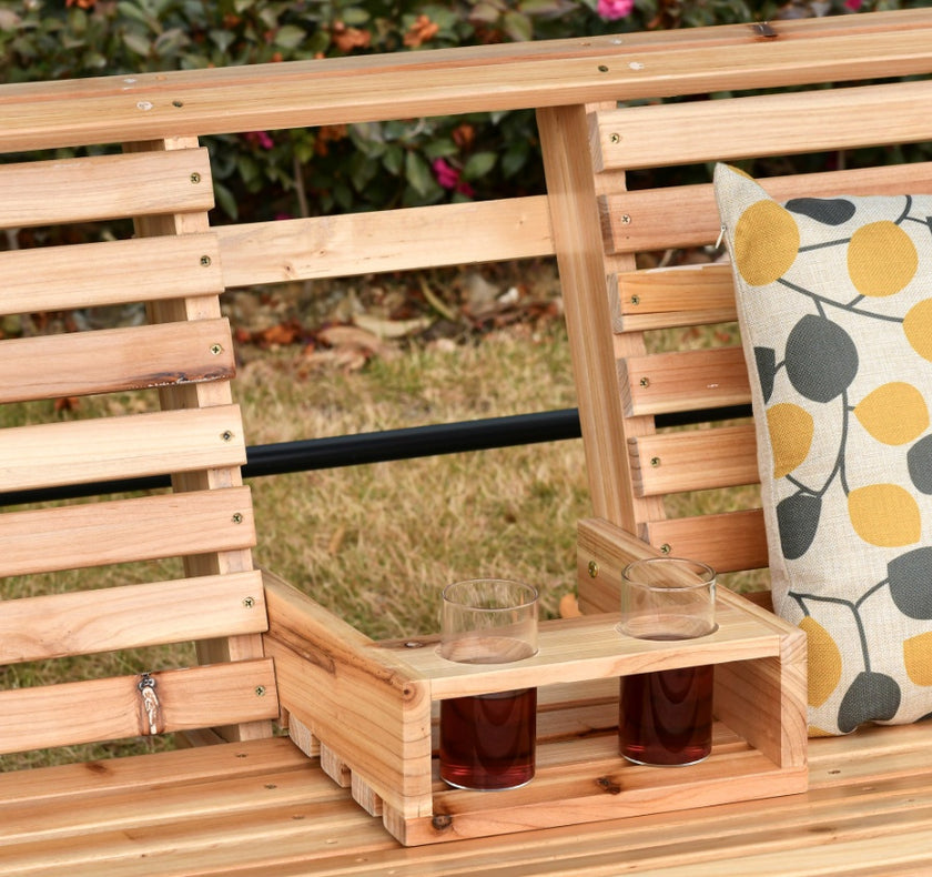 Wooden Swing Bench Heavy Duty Steel Chains 59 W X 29.5 D High Backrest, 440lbs Capacity, Natural