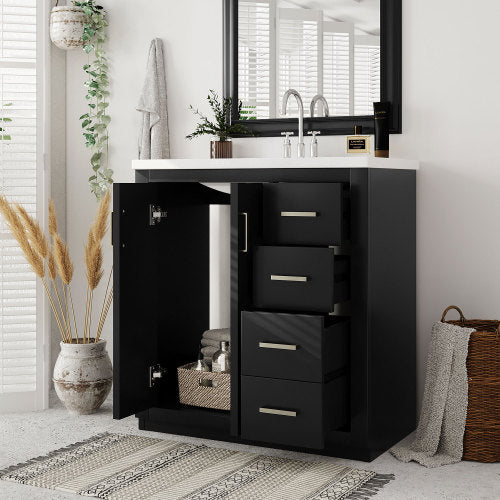 30'' Bathroom Vanity With Resin Sink Combo,Solid Wood Frame Bathroom Storage Cabinet, Freestanding Vanity Set With 3 Drawers& Soft Closing Doors