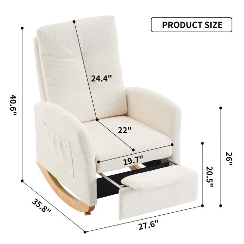 Accent Rocking Chair With Footrest High Back Rubber Wood Rocking Legs Bedroom Living Space