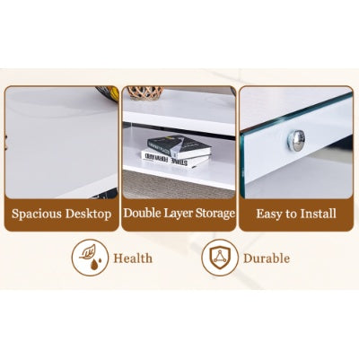 Double Rectangular Coffee Table. The Board Surface Is MDF, With White Stickers, And Both Sides Are Transparent Tempered Glass. Suitable For Living Room, Bedroom And Other Occasions