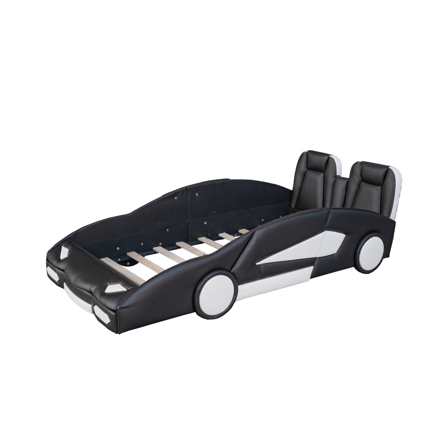 Twin Size Race Car-Shaped Platform Bed With Wheels, Black
