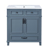 30'' Bathroom Vanity With Ceramic Sink,Solid Wood Frame Bathroom Storage Cabinet With Soft Closing Doors,Retro Style, Blue