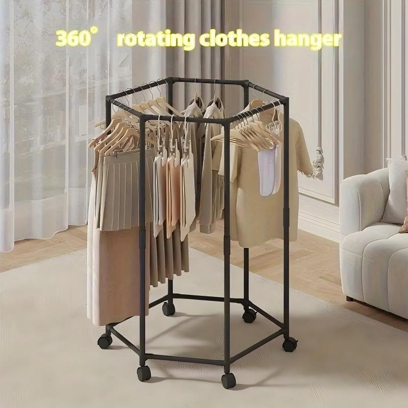 Space-saving Hexagonal Metal Clothes Hanger. Sturdy And Freestanding. Multi-arm Design. Suitable For Bedrooms, Dormitories, And Balconies. Holds A Wide Range Of Clothing. Elegant Metal Frame.