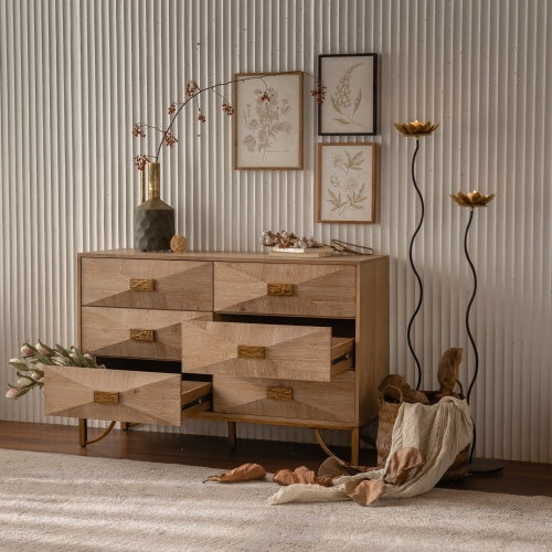 6 Drawers Dresser, Modern Dressers & Chests Of Drawers, TV Stand,Light Wood Dresser For Bedroom,Living Room,Hallway