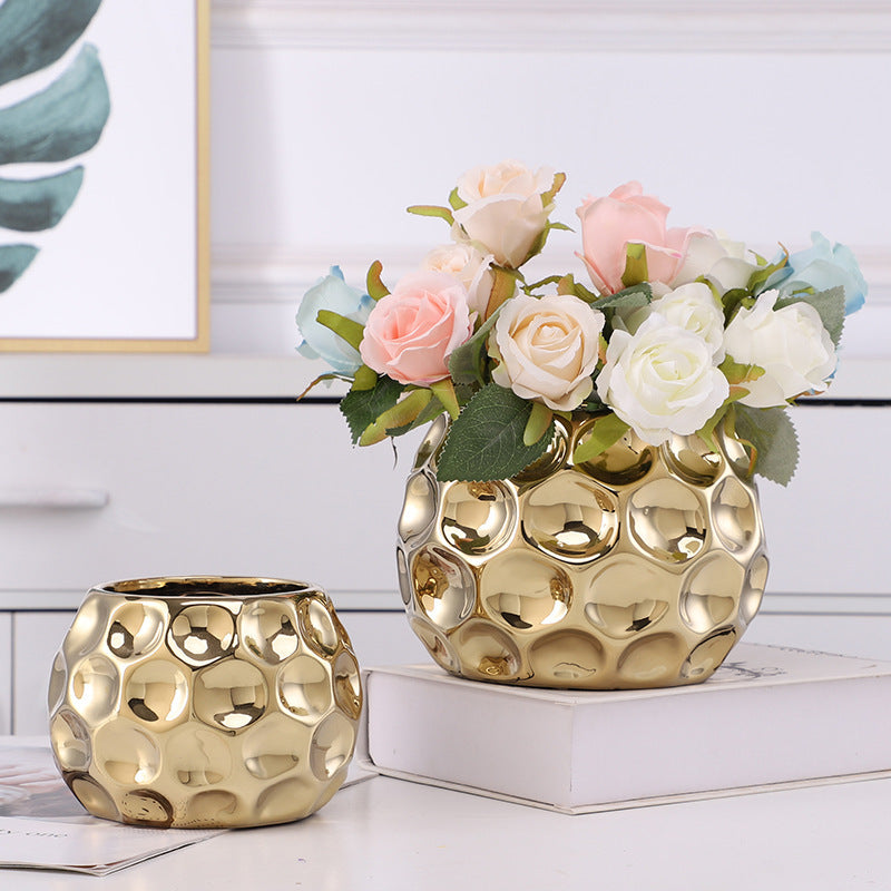 Ceramic Flowerpot Furniture Ornaments Golden Green Flower Plant