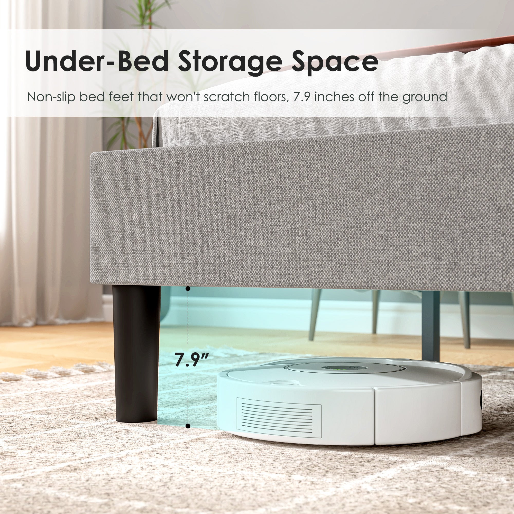 Modern Platform Bed Frame With Upholstered Headboard & Wooden Slats - No Box Spring Needed, Easy Assembly, Grey