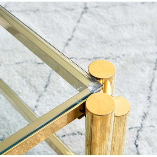 47 Wide Rectangle Modern Stainless Steel Coffee Table, Double-Layer Clear Tempered Glass Coffee Table, Center Table With Storage, For Living Room Home Office, Easy Assembly, Gold