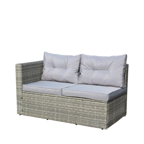 4 Piece Patio Sectional Wicker Rattan Outdoor Furniture Sofa Set With Storage Box Grey