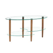 Transparent Oval Glass Coffee Table, Modern Living Room Table, Oak Leg Coffee Table, Three-layer Glass Table