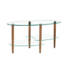 Transparent Oval Glass Coffee Table, Modern Living Room Table, Oak Leg Coffee Table, Three-layer Glass Table