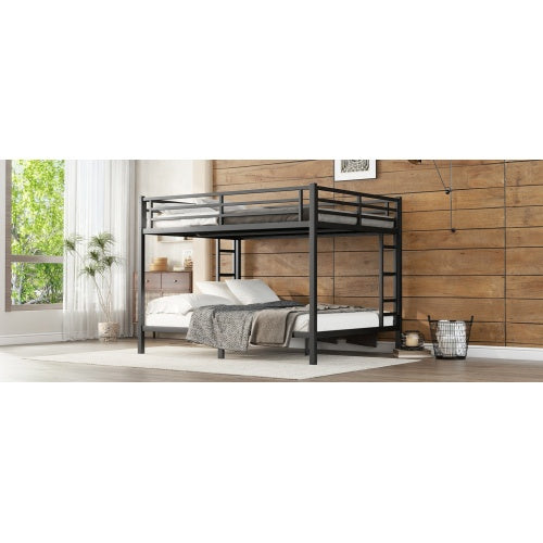 Metal Queen Over Queen Bunk Bed For Teens And Adults,Space Saving Noise Reduced No Box Spring Needed, Black