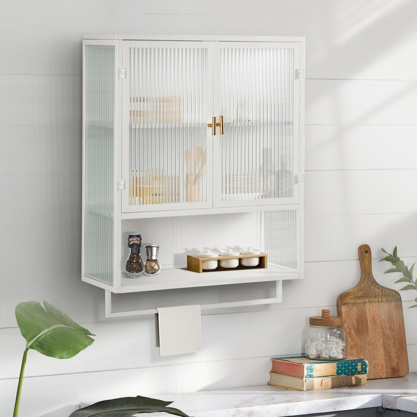 Modern Two-Door Wall Cabinet With Glass Doors And Open Shelf