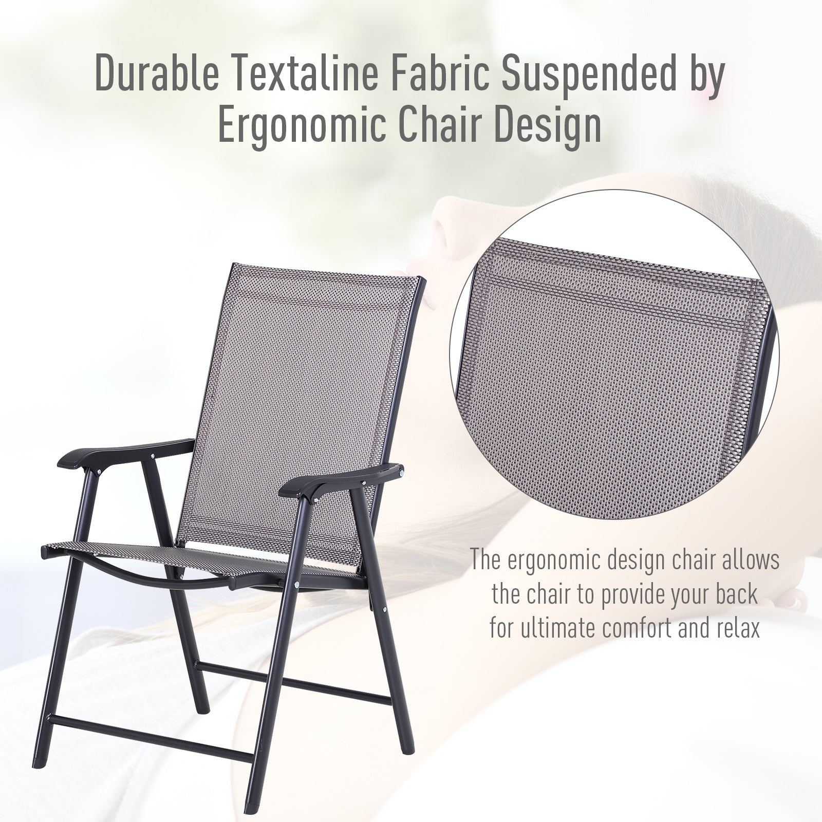 2-piece Patio Folding Chairs, Set With A Simple & Breathable Mesh, Dining Chair With Armrests, For Garden Yard, Camping