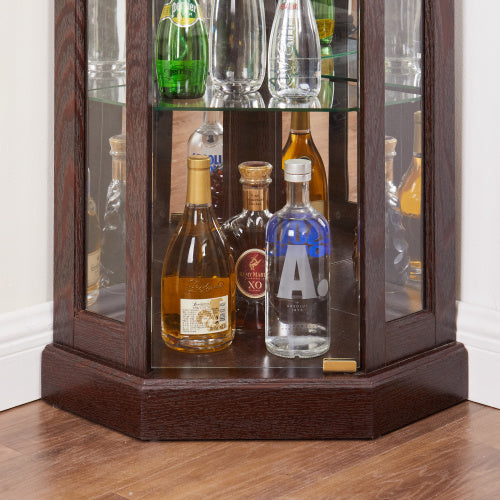 Corner Glass Cabinet Lighted Curio Cabinet Corner Display Case For Living Room, Curio Cabinet, Antique Collection, Wine,Bar Glass Storage Light Included,Dark Cherry