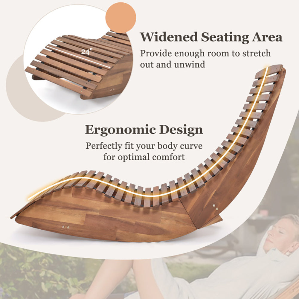 Outdoor Acacia Wood Rocking Chair With Widened Slatted Seat And High Back