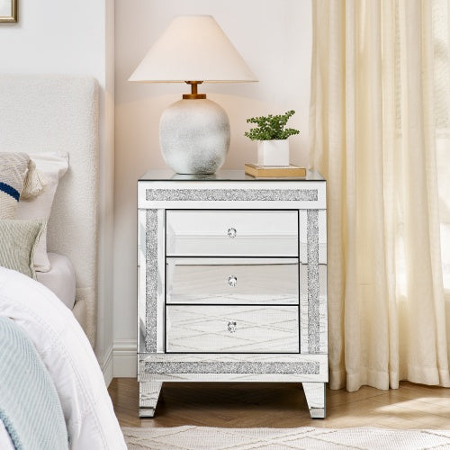 21.5 Inch X15.8 InchX26.8 InchSilver Mirror Three Drawer Cabinet,Multi Functional Storage Cabinet