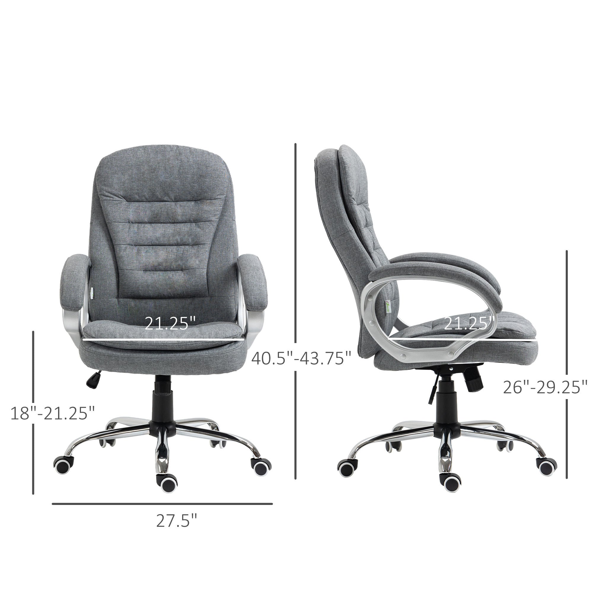 Vinsetto High Back Executive Home Office Chair Adjustable Height Upholstered Padding Gray