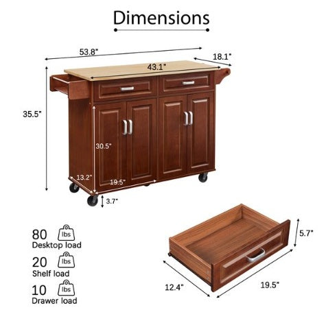 Mobile Kitchen Island Cart With 2 Drawers