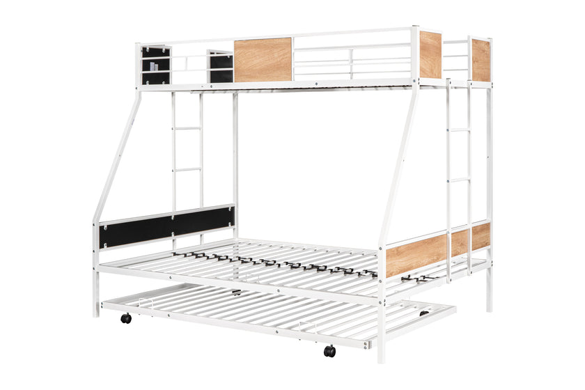 Metal Double Bunk Bed With Rollers Heavy Duty Sturdy Metal Noise Reduction Safety Barrier Wood Trim