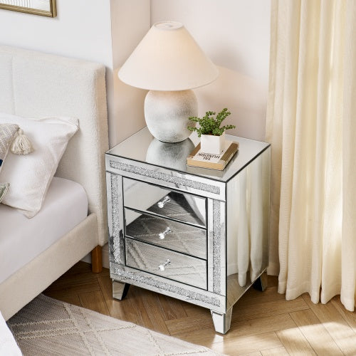 21.5 Inch X15.8 InchX26.8 InchSilver Mirror Three Drawer Cabinet,Multi Functional Storage Cabinet